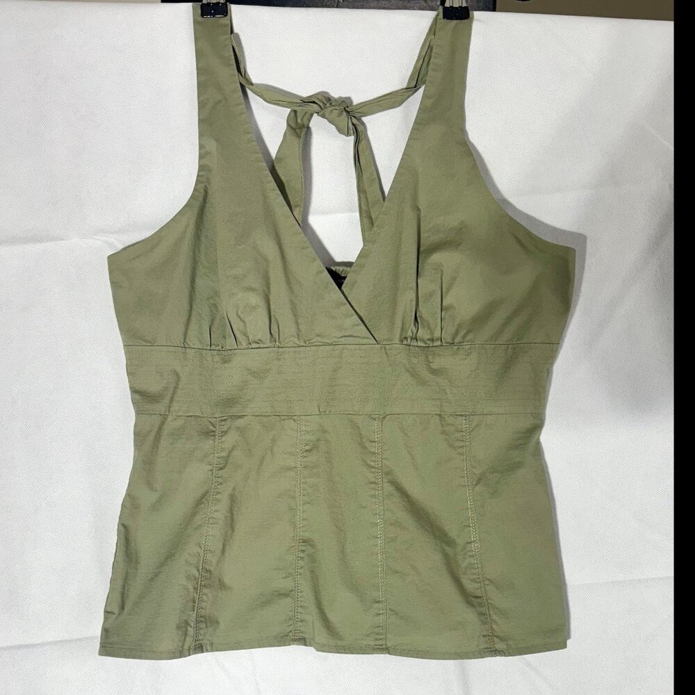 Khaki Green Halter Top Xtraordinary 97% Cotton 3% Spandex Women's Size L B-2
